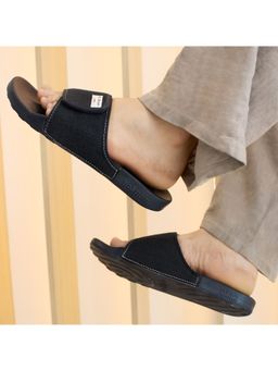 NoStrain - Men Black & Navy Blue Linen Sugar Slider