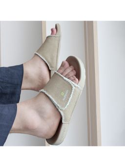 NoStrain - Men Sandy Beige Rough Edges Canvas Silders