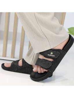 NoStrain - Men Parallel Midnight Black Wave Printed Canvas Silders