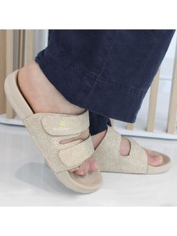 NoStrain - Men Parallel Sandy Beige Wave Printed Canvas Silders