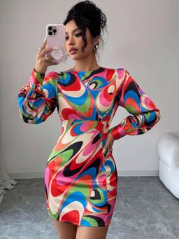 ZUMMER - Women Satin Multi-Color Abstract Mini Dress