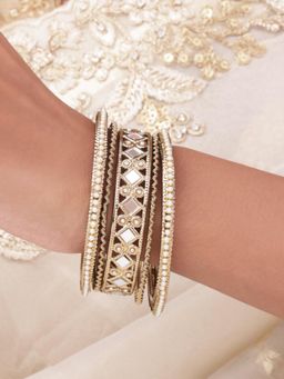 Fida - Rajwada Mira-Inlay Gold Pearl Bangle (Set Of 5)