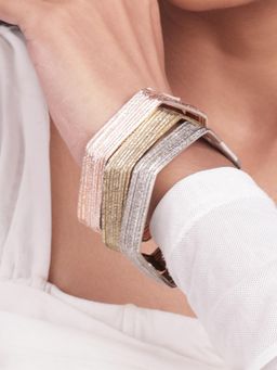 ToniQ - Sleek Textured Hexa Bangle Stack (Pack Of 24)