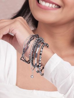 ToniQ - Gunmetal and Pewter Multi-Strand Beaded Slip-On Bracelet