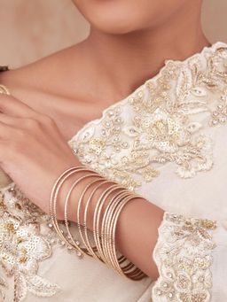 ToniQ - High-Shine Golden Textured Slip-On Bangles ( Pack of 12)