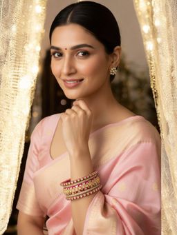 OOMPH - Pink Bridal Chuda Bangle Set Silk Thread and Kundan (Pack of 10) (2.6)