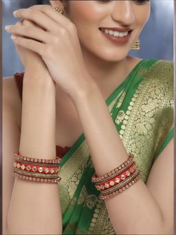 OOMPH - Pack of 18 Red Bridal Chuda Bangle Set Silk Thread Kundan (Pack of 18) (2.6)