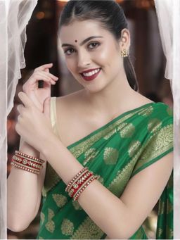 OOMPH - Red Bridal Chuda Bangle Set With Silk Thread and Kundan (Pack of 10) (2.6)