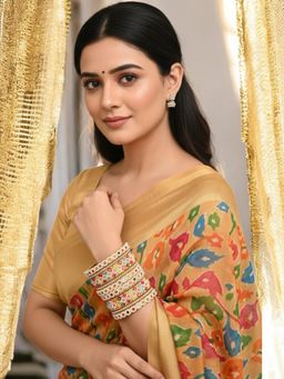 OOMPH - Pink and Mutlicolor Bangle Set Silk Thread and Kundan(2.6) (2.6) (Pack of 10) (2.6)