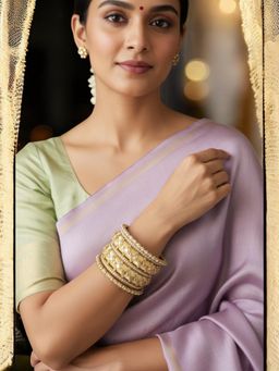 OOMPH - Golden Bridal Chuda Bangle Set Silk Thread and Kundan (Pack of 10) (2.6)