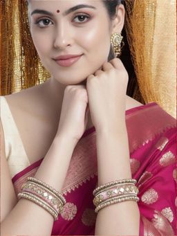 OOMPH - Light Pink Bridal Chuda Bangle Set Silk Thread and Kundan (Pack of 10) (2.6)