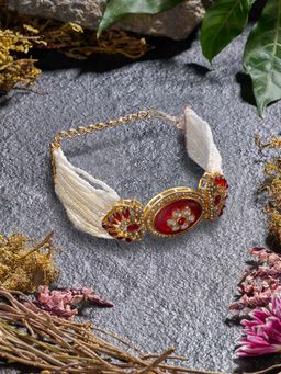 Zaveri Pearls - Red Stones Austrian Diamonds Multistrand Beaded Bracelet-ZPFK21820