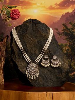 Zaveri Pearls - Antique Gold Plating Stones Multistrand Necklace Earring Set-ZPFK21832