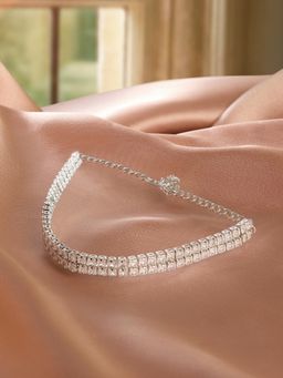 Zaveri Pearls - Silver Tone Austrian Diamonds Contemporary Tennis Bracelet-ZPFK21856