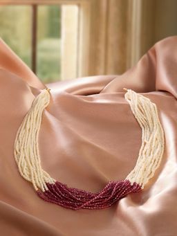 Zaveri Pearls - Dazzling Maroon Multistrand Beaded Fusion Wear Necklace-ZPFK21886