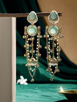 Zaveri Pearls - Mint Green Stone Ghungroo Drop Antique Plating Drop Earring-ZPFK21891