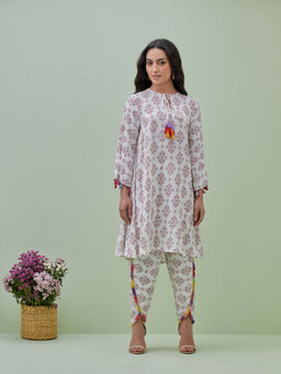 GRASS & SUNSHINE - Off White Printed Bohemian Kurta with Dhoti (Set of 2)