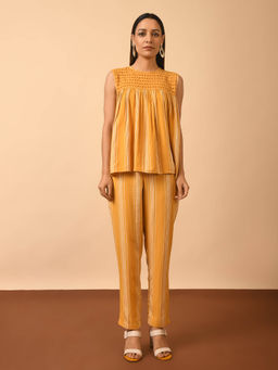 GRASS & SUNSHINE - Mustard Stripe Top with Pant (Set of 2)