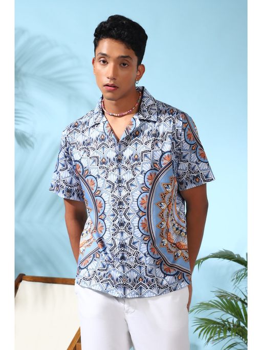 Loudless Mandala Cuban Collar Printed Half Sleeves Shirt for Men