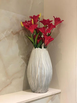 Fourwalls - Artificial Lily Flower Bunch for Home Decor (18 Heads, 60 cm Tall, Set of 2, Red)