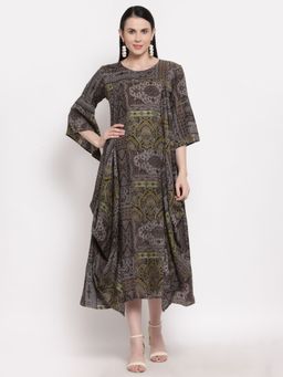 Indibelle - Rayon Black Abstract Print Dress