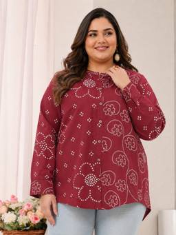 Extra love by Libas - Red Floral Mandarin Neck Shirt
