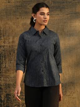 Libas - Grey Floral Collar Neck Shirt