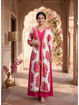 Ahalyaa - Pink Floral V-Neck Dress