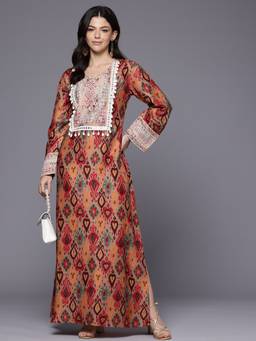 Ahalyaa - Brown Printed Round Neck Kurta