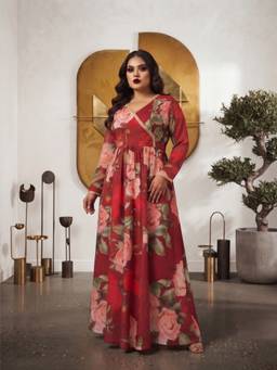A plus by Ahalyaa - Red Floral V-Neck Dress