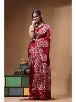 Boveee - Red Printed Saree without Blouse