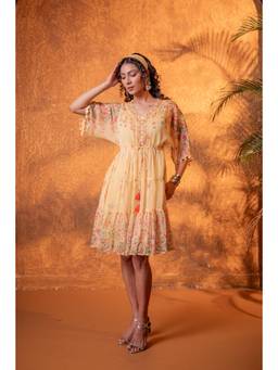 Juniper - Yellow Floral V-Neck Dress with Inner
