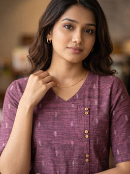 Vastara TheLabel - Purple Printed V-Neck Kurti