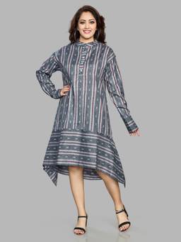 SANAA - Grey Printed Mandarin Neck Dress