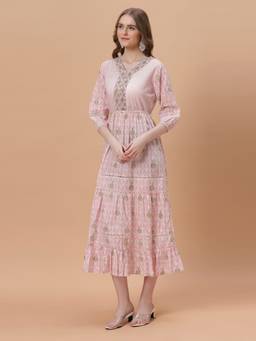 SANAA - Pink Embroidered V-Neck Dress