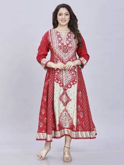 SANAA - Red Printed Round Neck Dress
