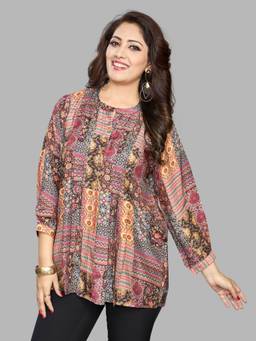 SANAA - Multi-Color Floral Mandarin Neck Tunic