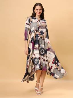 SANAA - Multi-Color Printed Mandarin Neck Dress