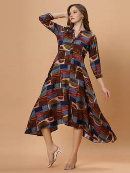 SANAA - Multi-Color Abstract Mandarin Neck Dress