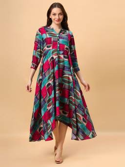 SANAA - Multi-Color Abstract Mandarin Neck Dress