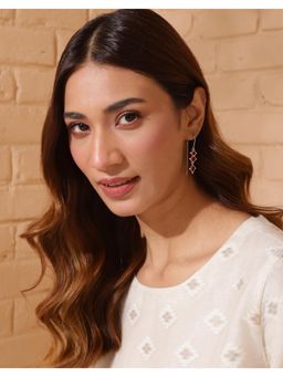 Fabindia - Silver Red Stone Drop Danglers Earrings