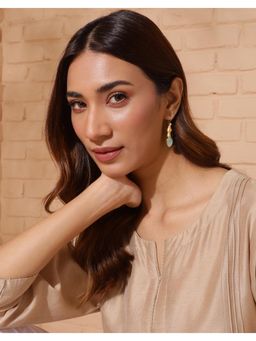 Fabindia - Silver Drop Danglers Green Earrings