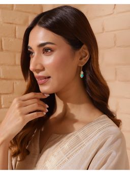 Fabindia - Silver Drop Danglers Green Earrings