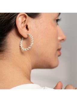 House of D'oro - Handcrafted Women Whimsical Swirl White Hoops Earrings