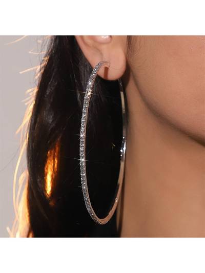 Silver-Plated Big Hoops Pair With Silver Stone Partywear