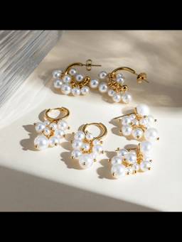 Inaya Accessories - 18Kt Gold Plated Monsoon Pearl Bunch Drop Earrings