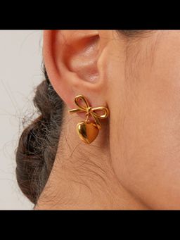 Inaya Accessories - 18Kt Gold Plated Monsoon Bow and Heart Drop Earrings