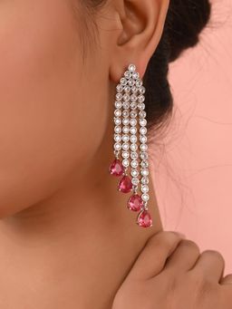 Ratnavali Jewels - Silver Plated American Diamond Cz Red Dangle Drop Chandelier Earrings