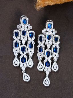 Shhimmerz Jewellery - Triple Layer Blue Stone Tassel Drop Danglers Earrings