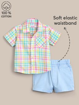 Hopscotch - Girls Multi-Color Cotton Plaid Shirt & Shorts